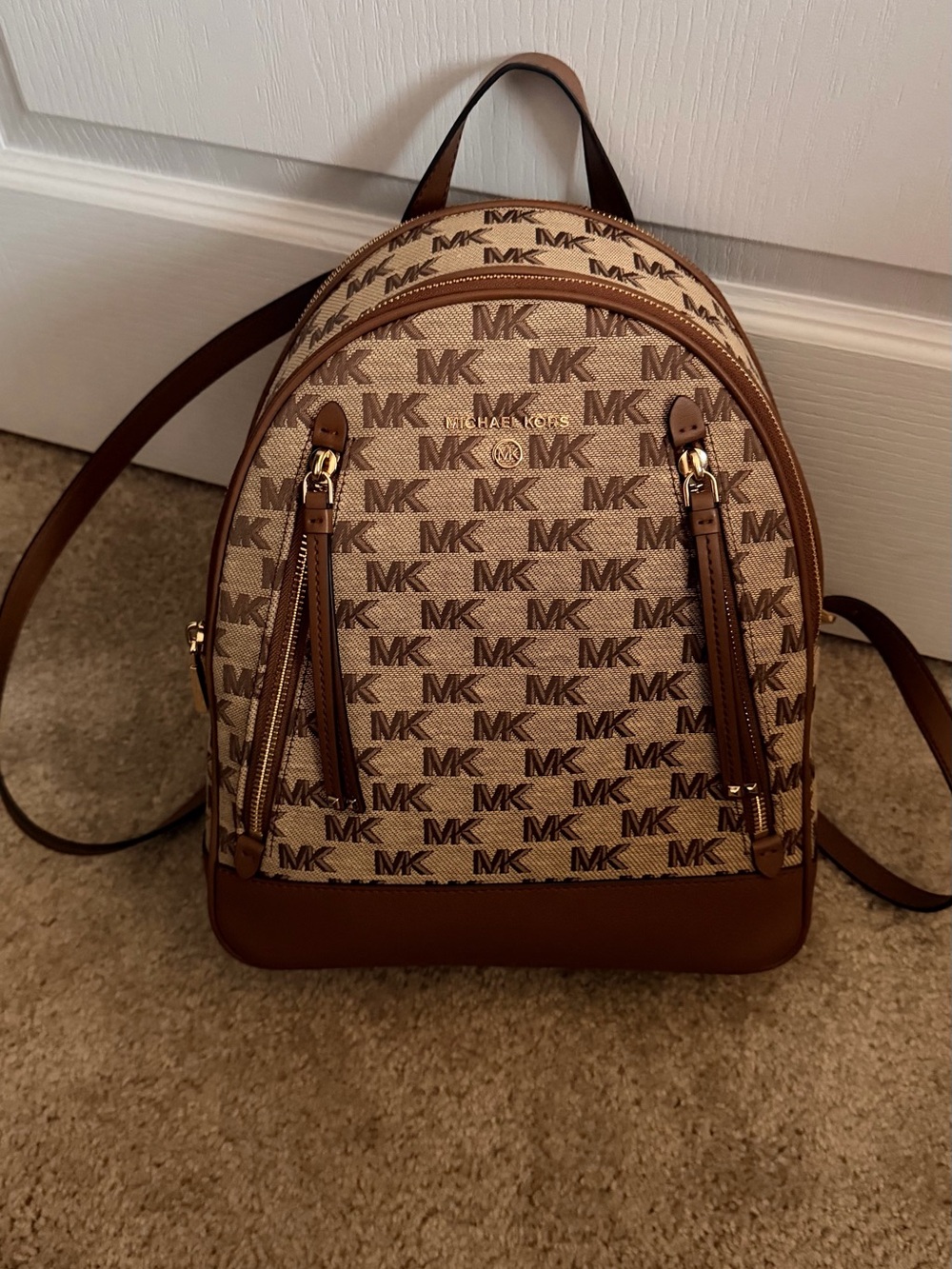Michael Kors Beige/Tan MK Logo Mini Backpack